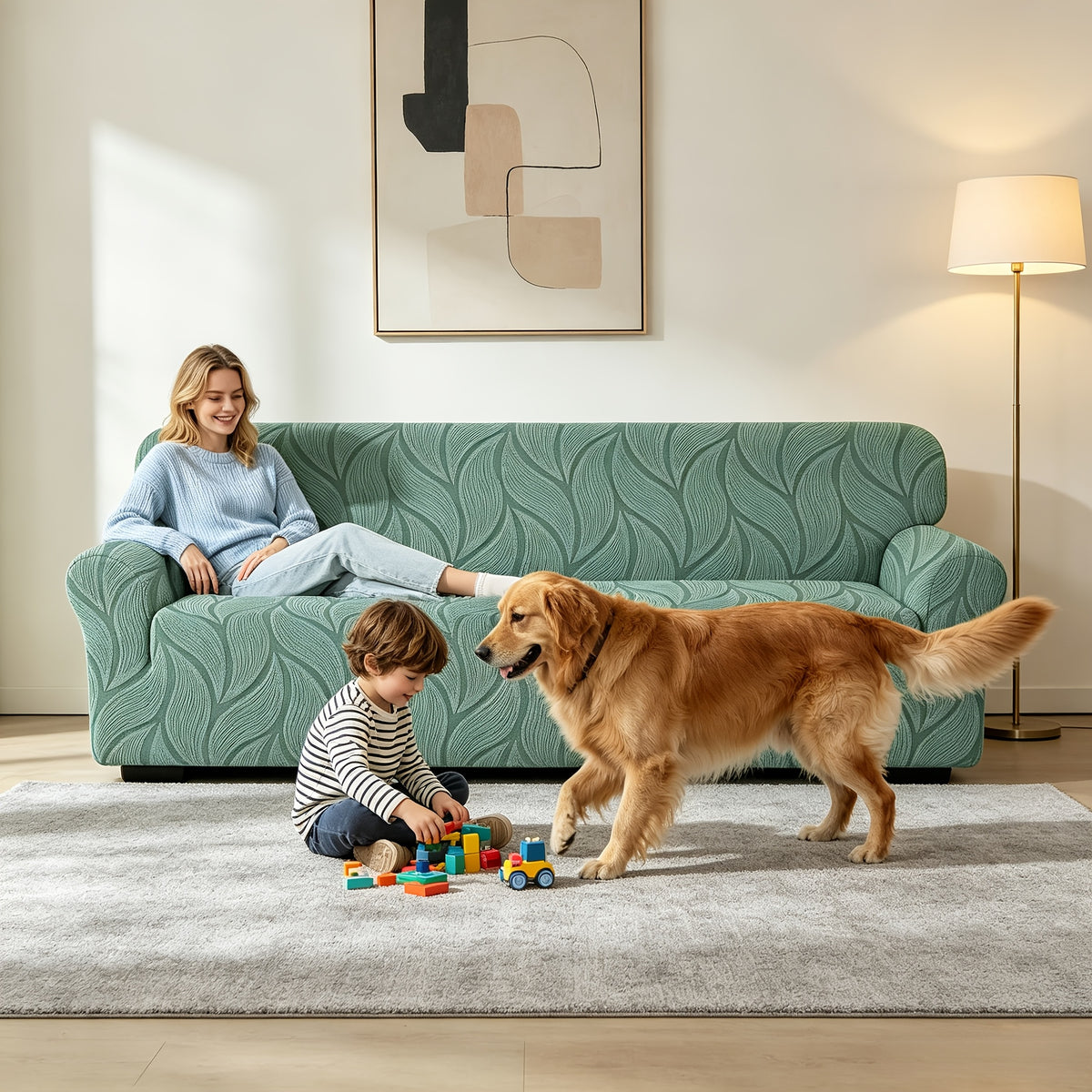 Housse de canapé extensible en polaire jacquard, gros plan sur le tissu