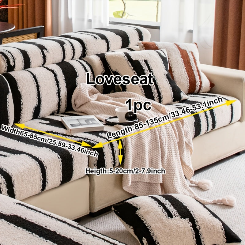 Housse de canapé en velours à motif zébré antidérapante, tissu de 250 à 300 g/m²