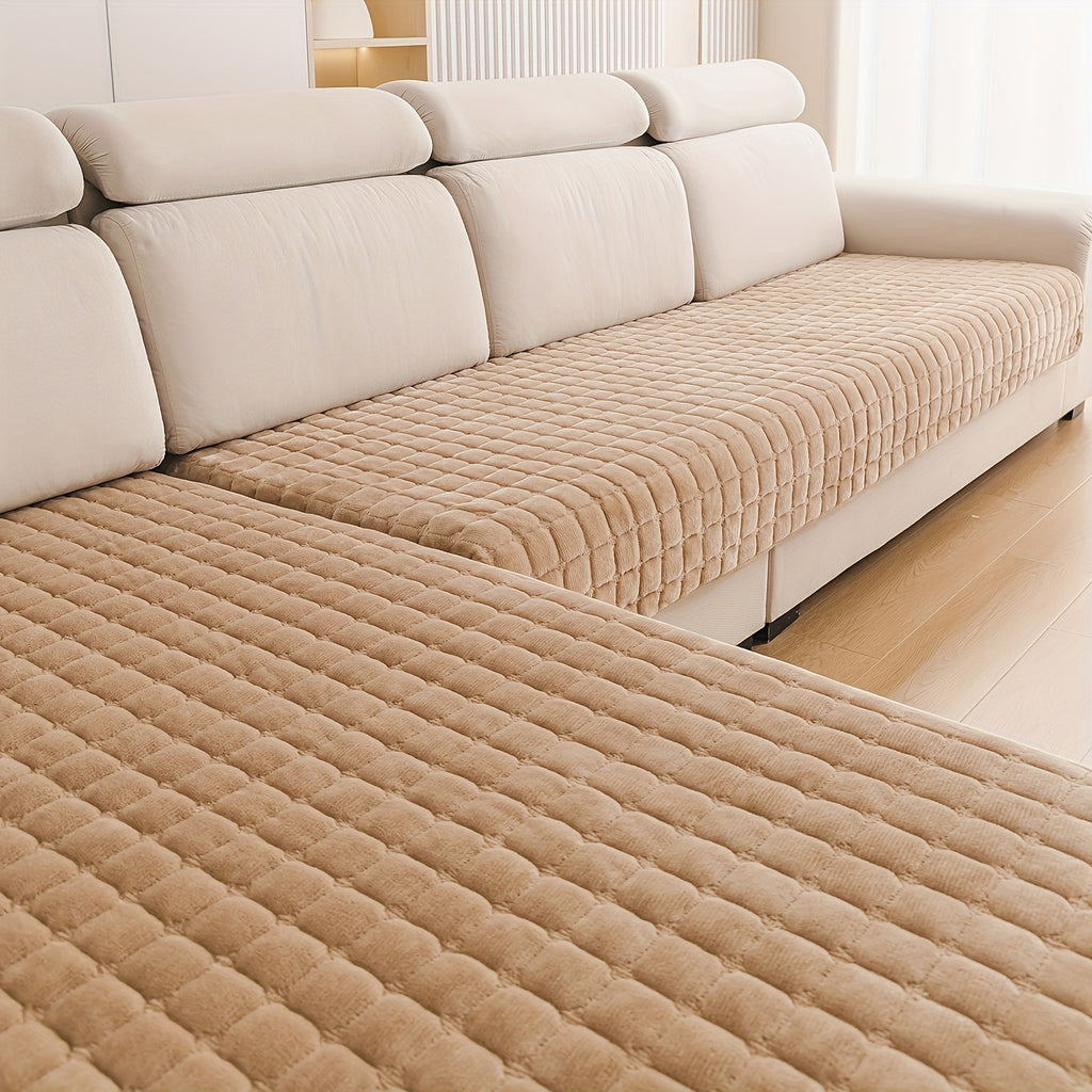 Housse de canapé matelassée d'esprit vintage, gros plan sur le tissu