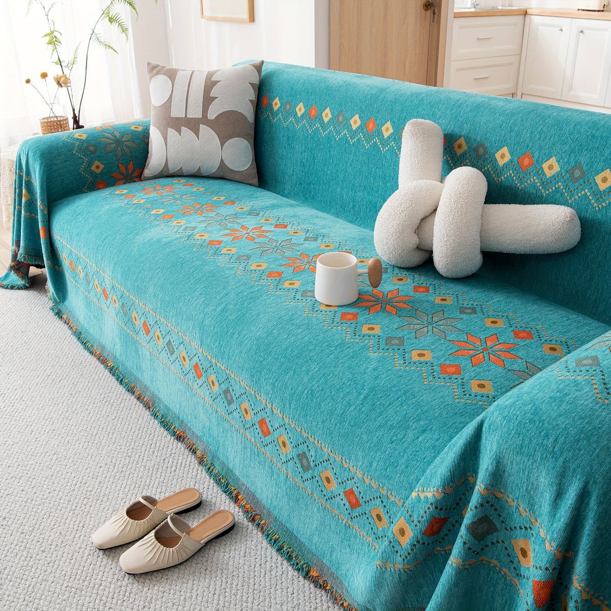Housse de coussin en chenille jacquard, gros plan sur le tissu