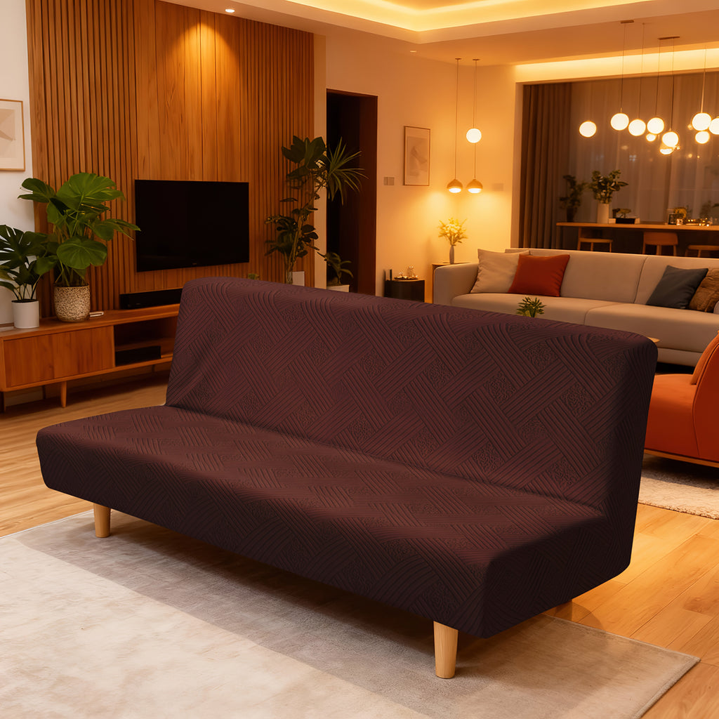 Housse de canapé épaisse extensible en polaire jacquard sans accoudoirs, gros plan sur le tissu
