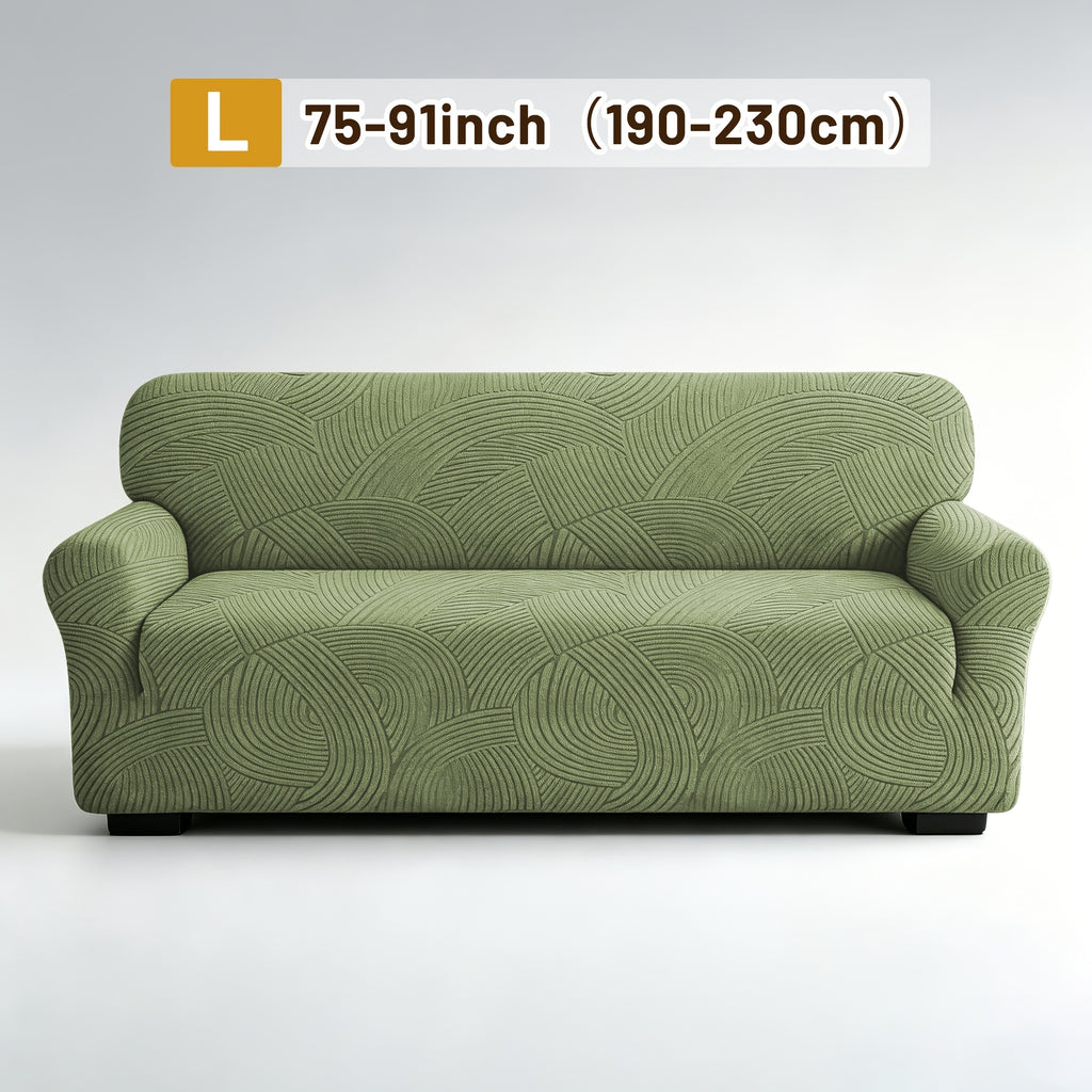 Housse de canapé extensible en polaire jacquard à motif géométrique, vue de dos
