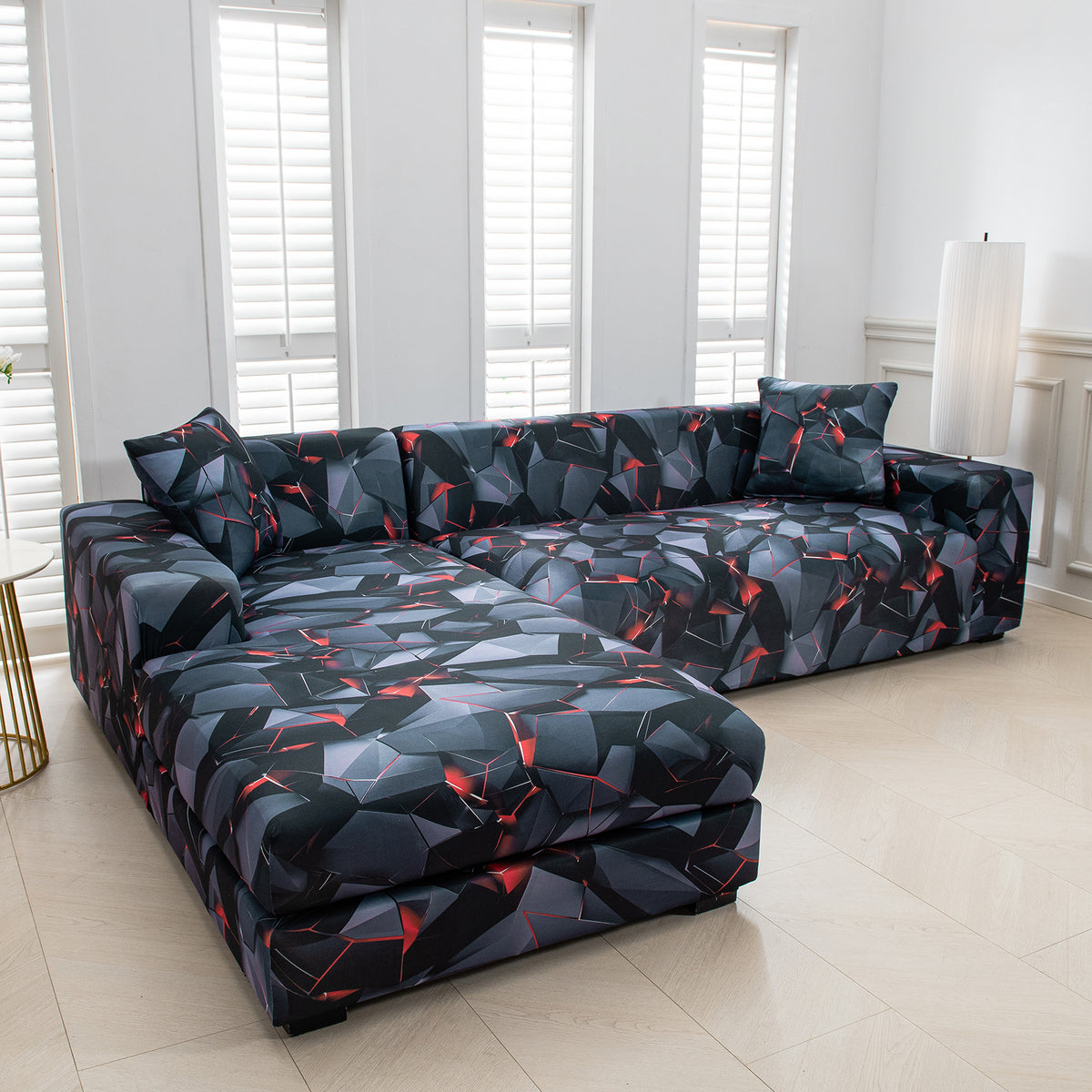 Housse de canapé légère extensible en fibre de lait pour canapé d'angle, vue de dos