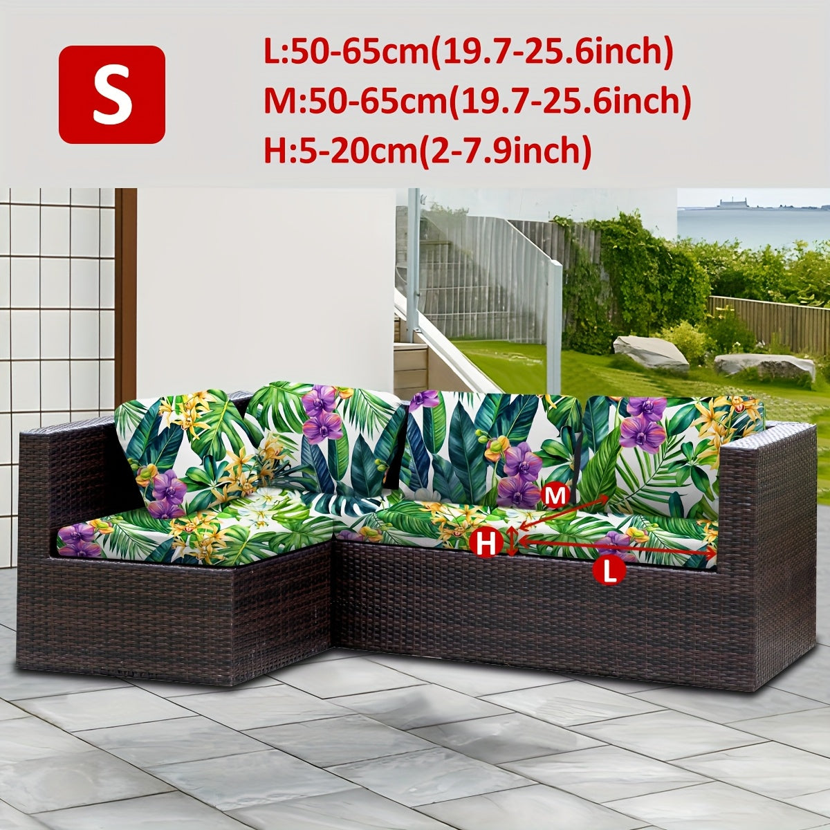 Housse de canapé extensible en fibre de lait à motif tropical, vue de dos
