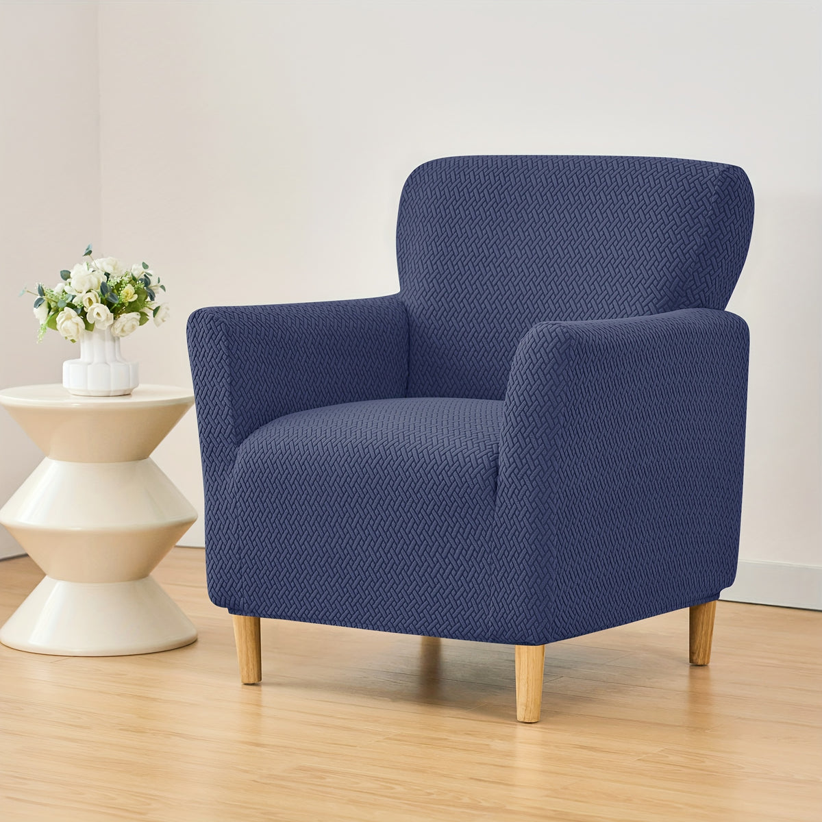 Housse de fauteuil extensible en polaire jacquard pour fauteuil, détail de la finition