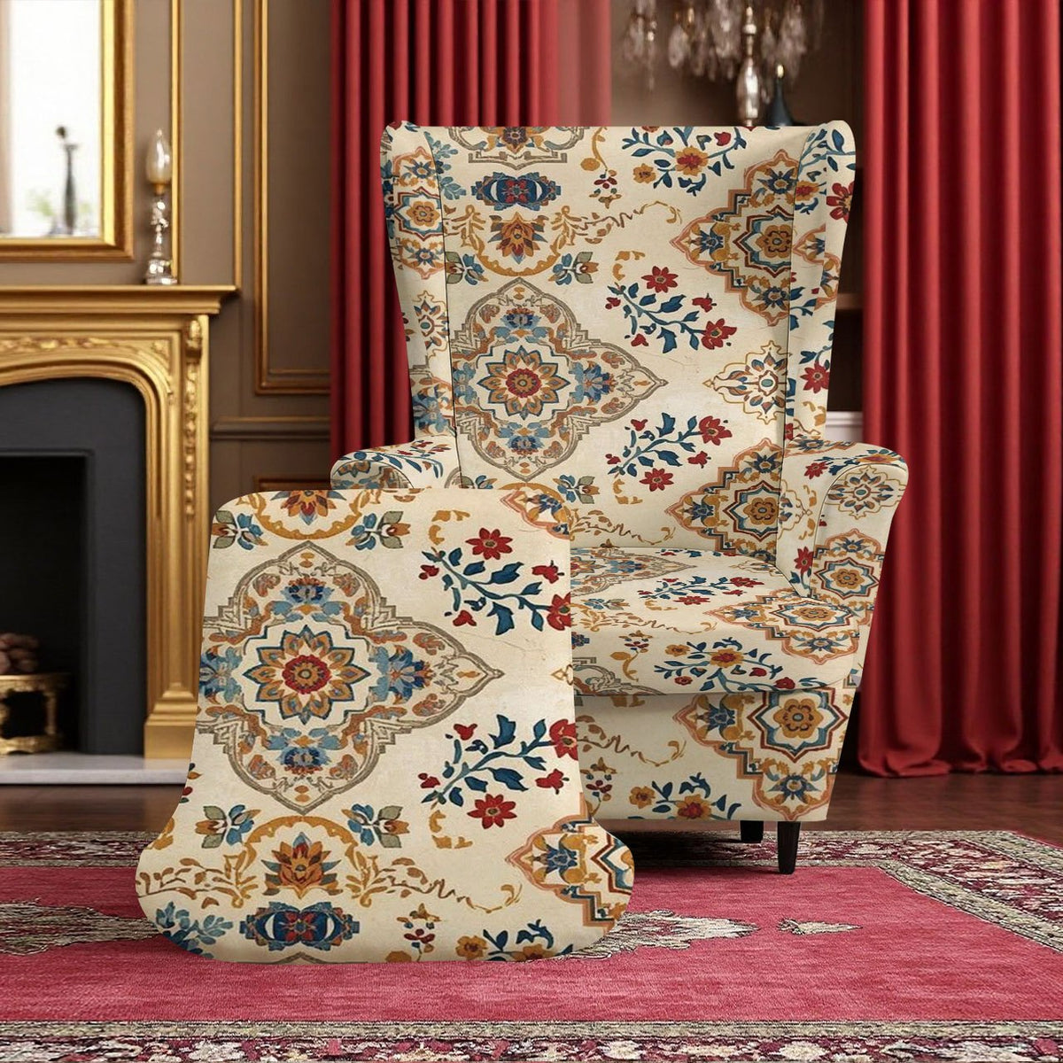 Housse de canapé extensible en fibre de lait imprimée à motif fleuri, vue d'ensemble