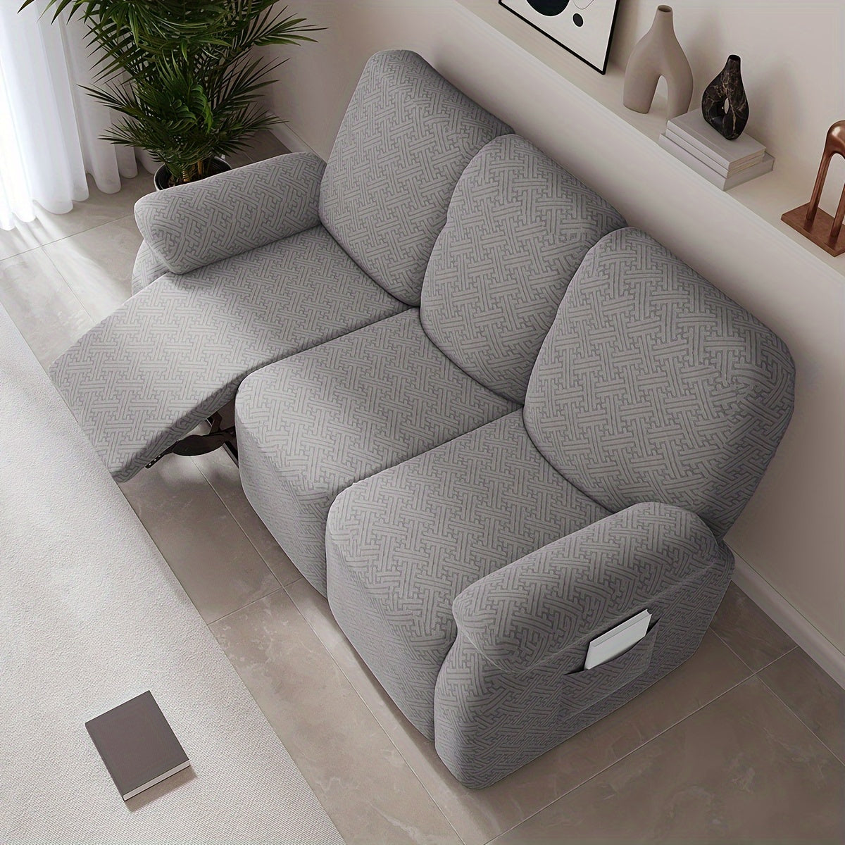 Housse de canapé extensible en polaire jacquard, mise en situation