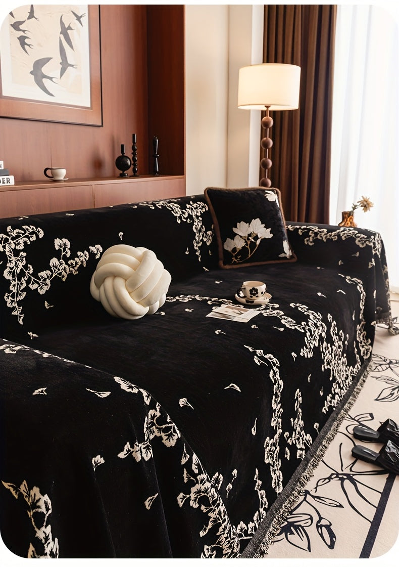 Housse de canapé en chenille antidérapante d'esprit vintage, vue d'ensemble