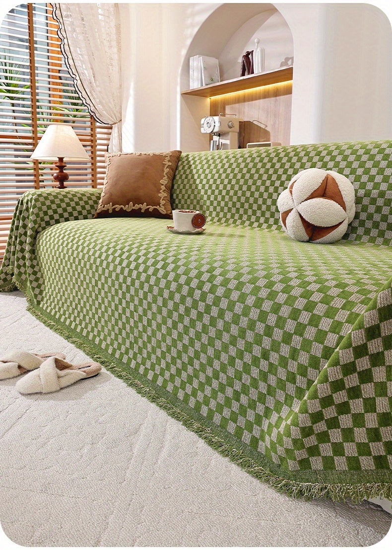 Housse de canapé en chenille d'esprit vintage, mise en situation