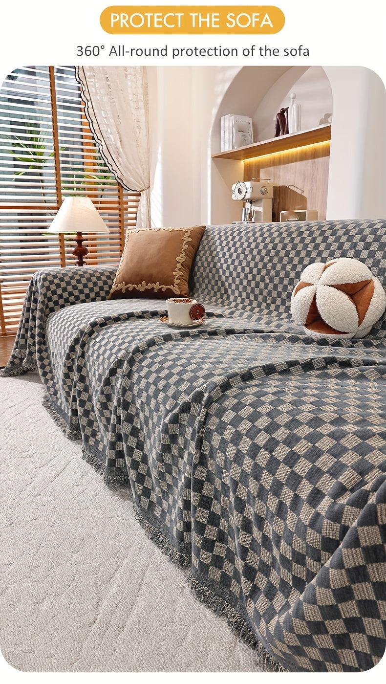 Housse de canapé en chenille d'esprit vintage, vue de dos