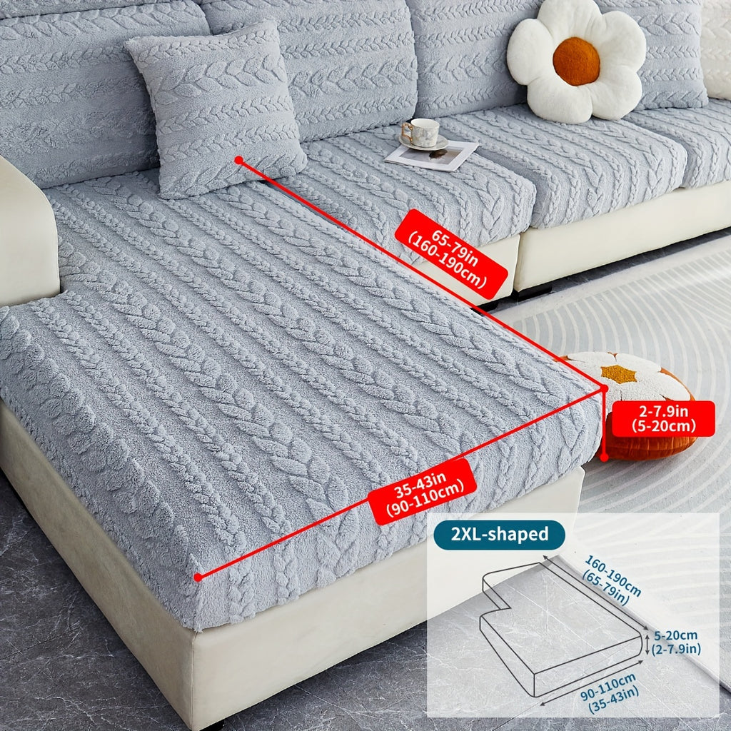 Housse de canapé épaisse extensible en velours jacquard antidérapante, détail de l'ourlet