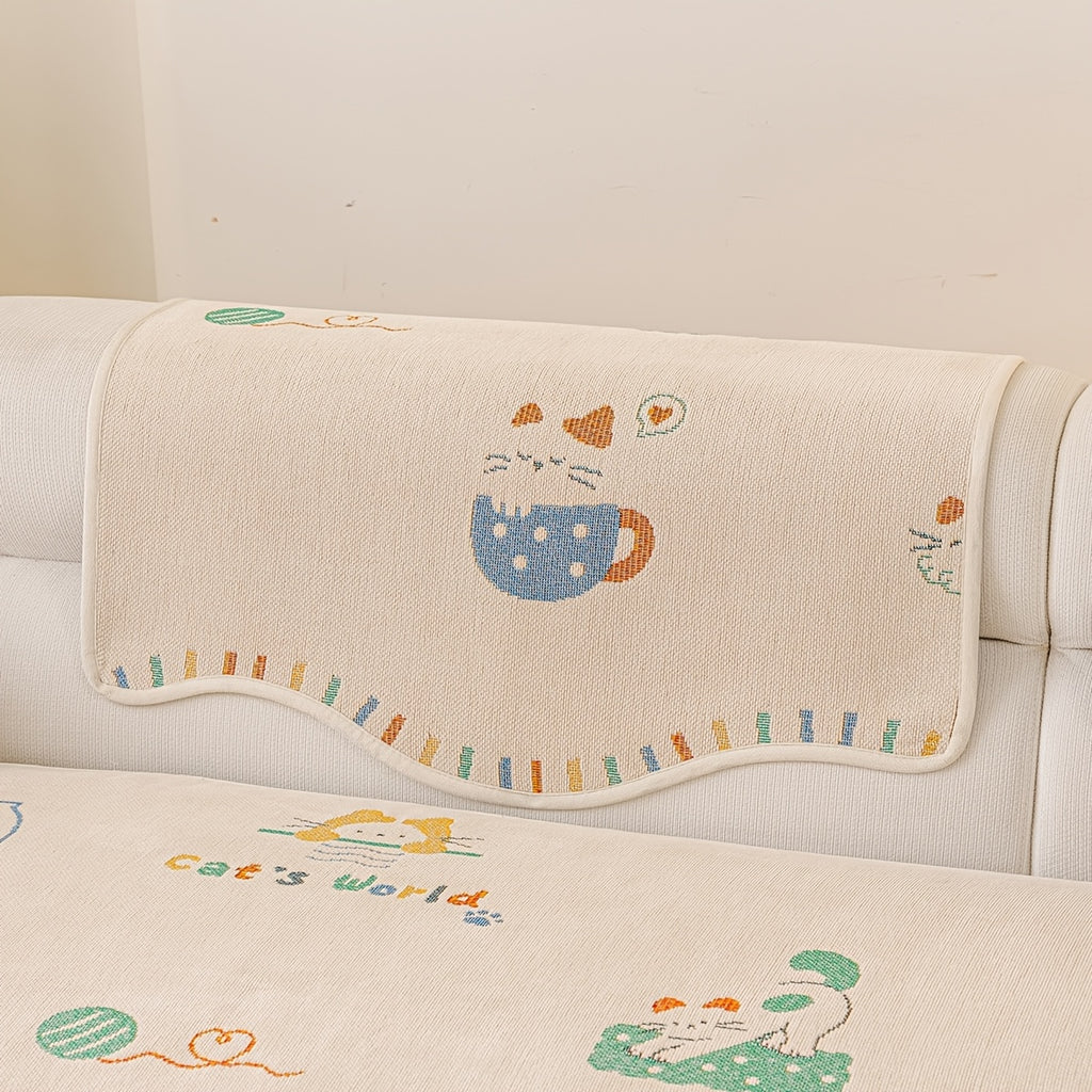Housse de coussin en chenille jacquard à motif vagues antidérapante, compatible canapé d'angle