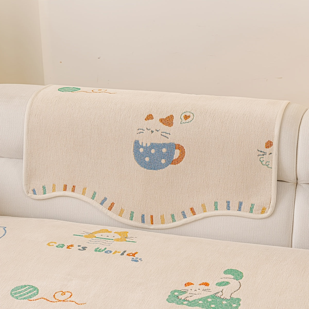 Housse de coussin en chenille jacquard à motif vagues antidérapante, compatible canapé d'angle Image