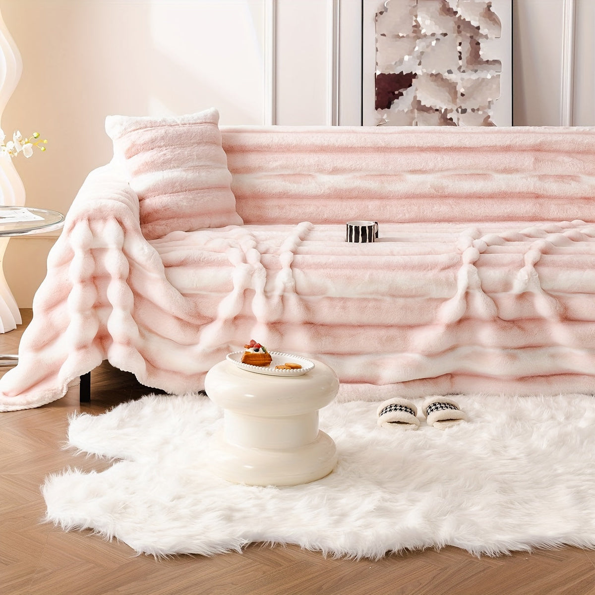Housse de canapé en peluche, détail de la finition