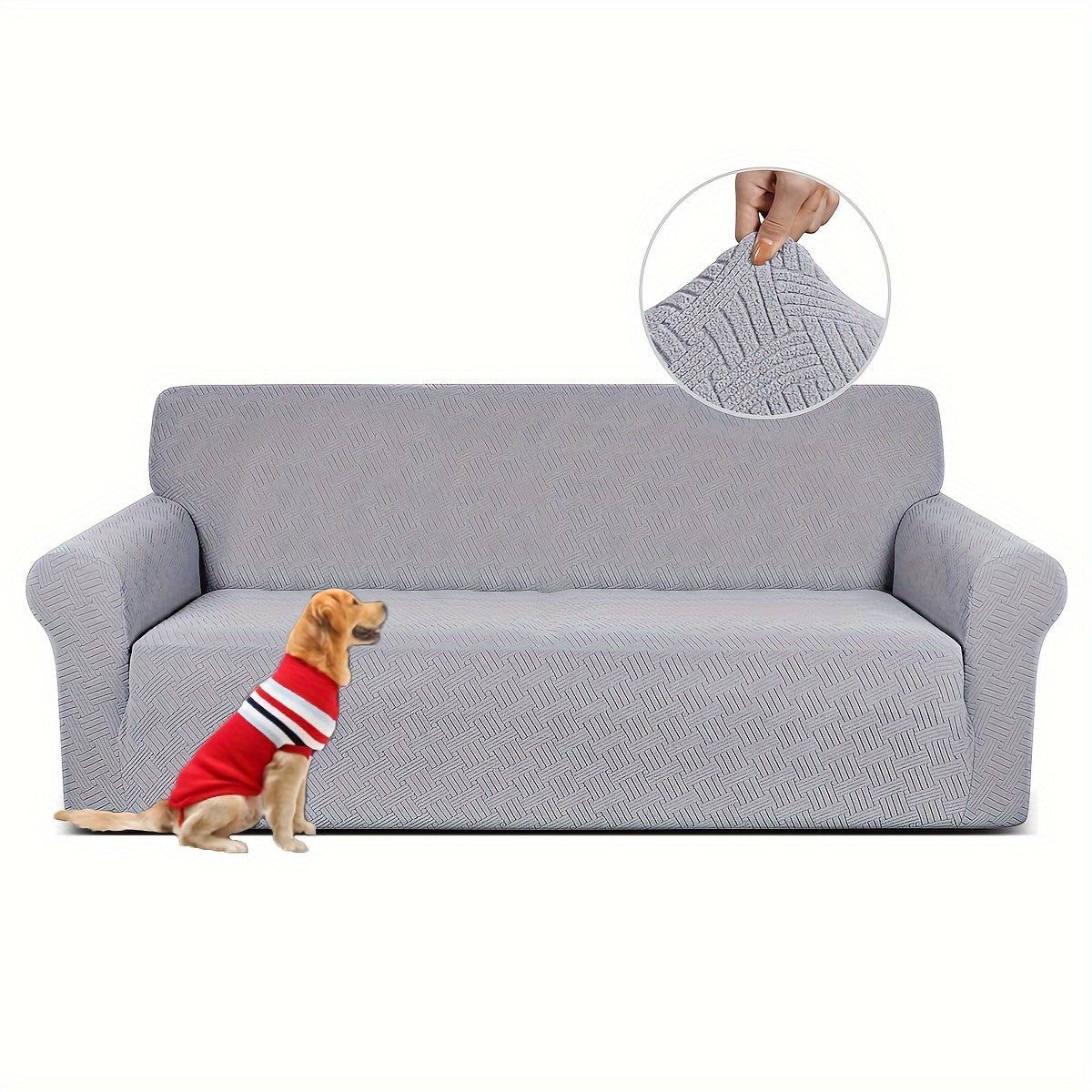 Housse de canapé épaisse extensible en polaire jacquard, gros plan sur le tissu