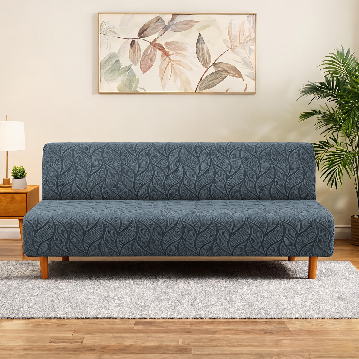 Housse de canapé extensible en polaire jacquard sans accoudoirs, vue d'ensemble