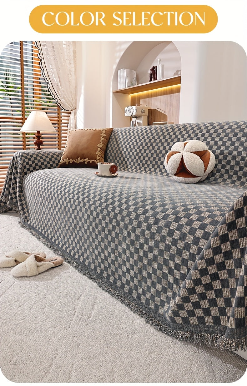 Housse de canapé en chenille d'esprit vintage, vue d'ensemble