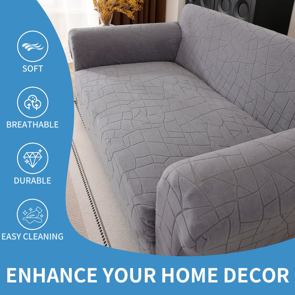 Housse de canapé extensible en polaire jacquard à motif géométrique à housses, gros plan sur le tissu