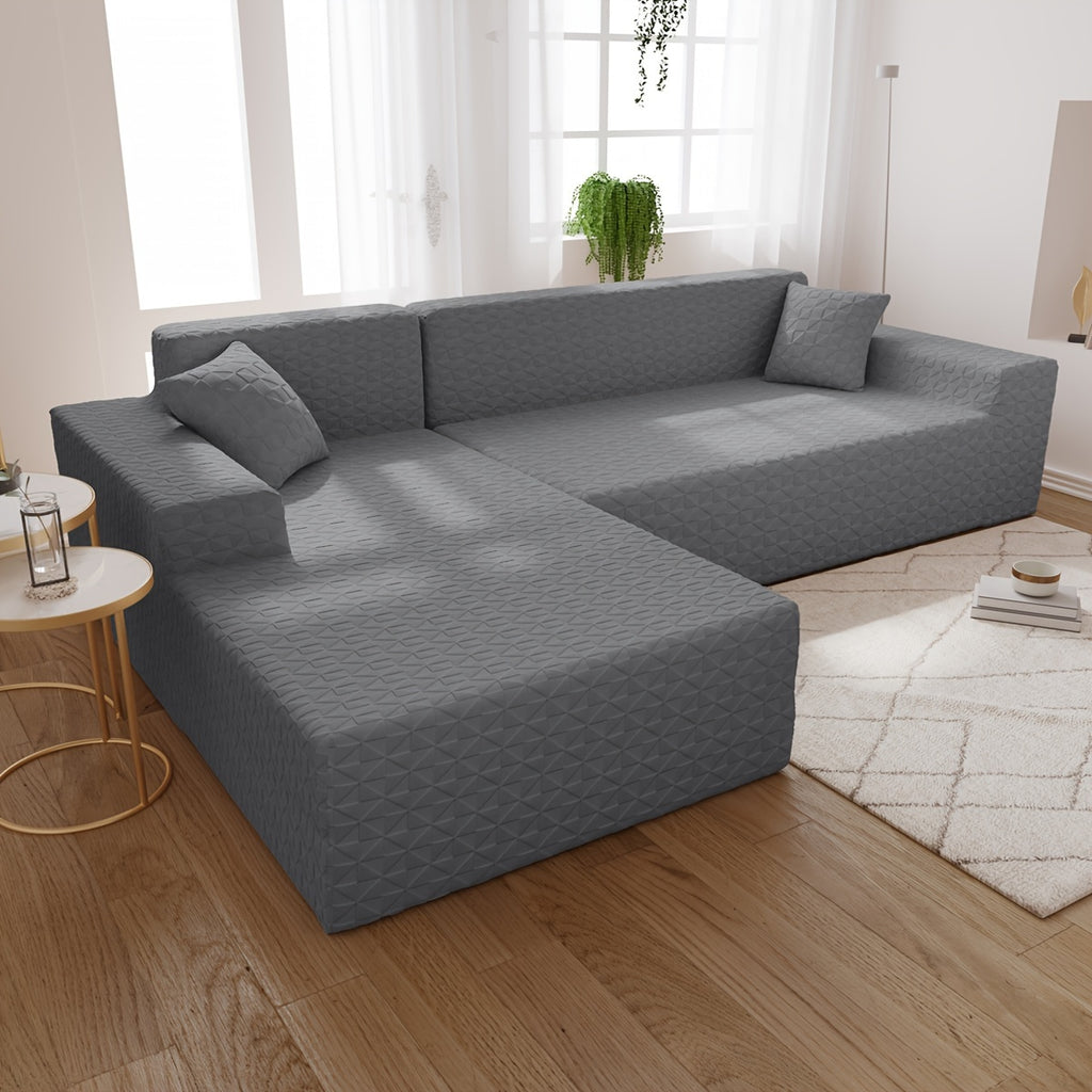 Housse de canapé épaisse extensible en polaire jacquard à housses séparées, mise en situation