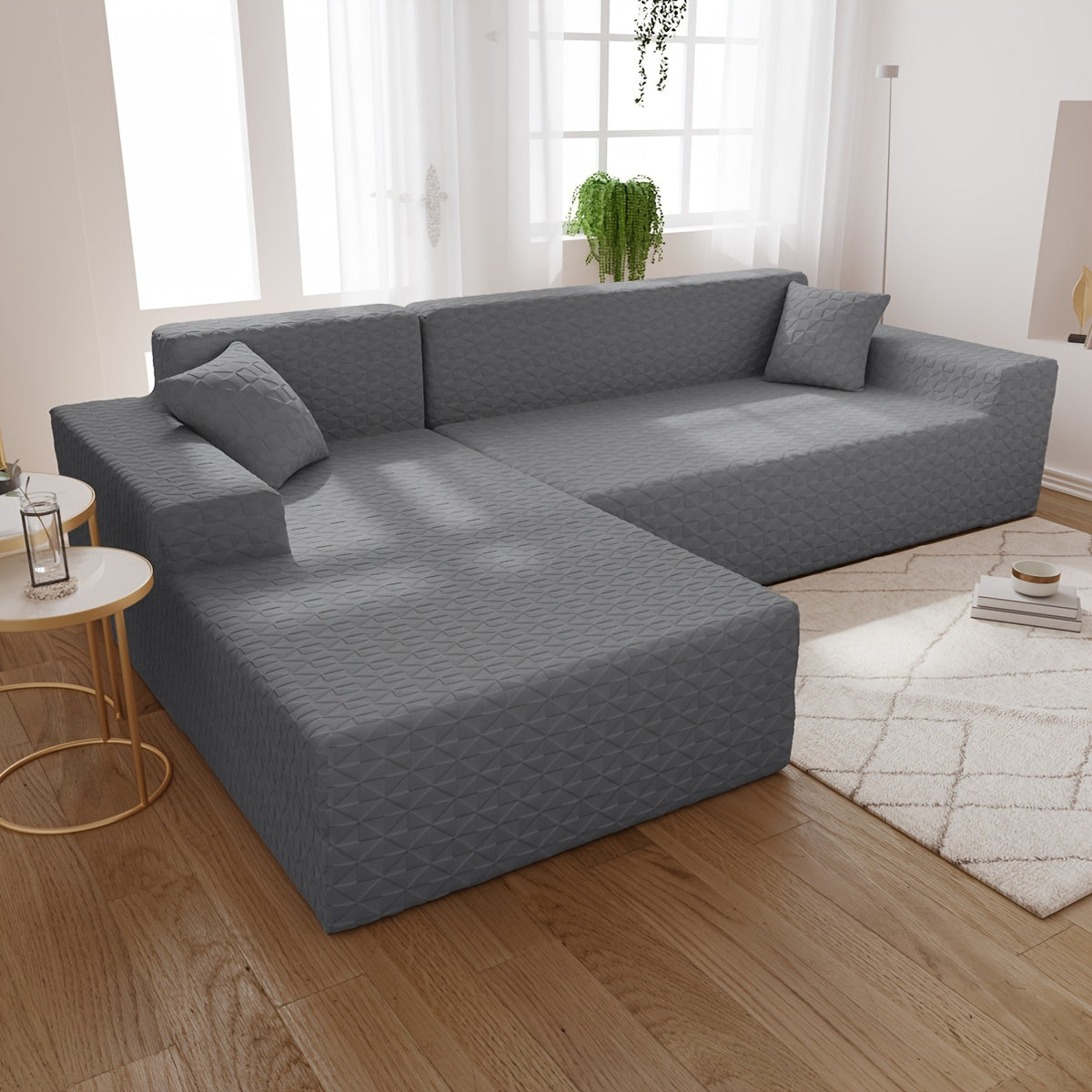 Housse de canapé épaisse extensible en polaire jacquard à housses séparées, mise en situation