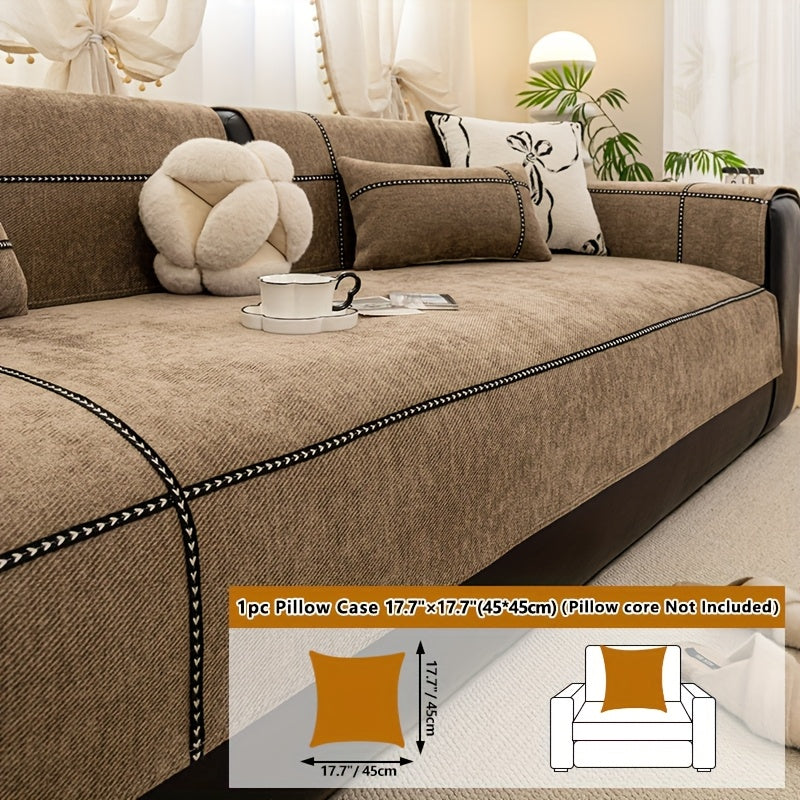 Housse de coussin épaisse en chenille antidérapante, vue de dos