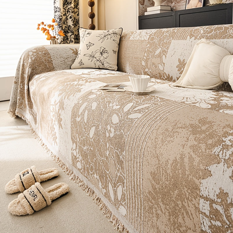 Housse de canapé épaisse en chenille jacquard d'esprit bohème, vue d'ensemble