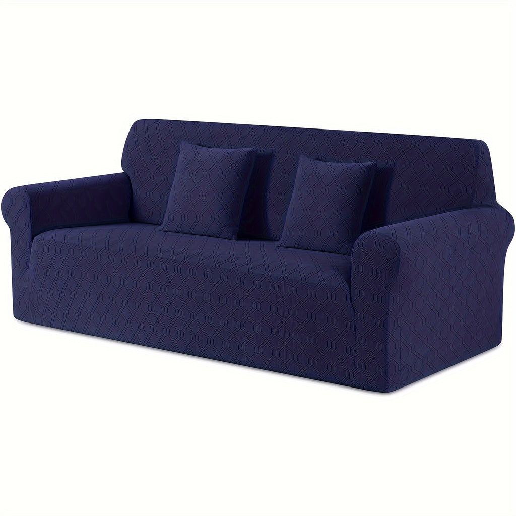 Housse de canapé extensible en polaire jacquard antidérapante d'esprit vintage, vue de dos