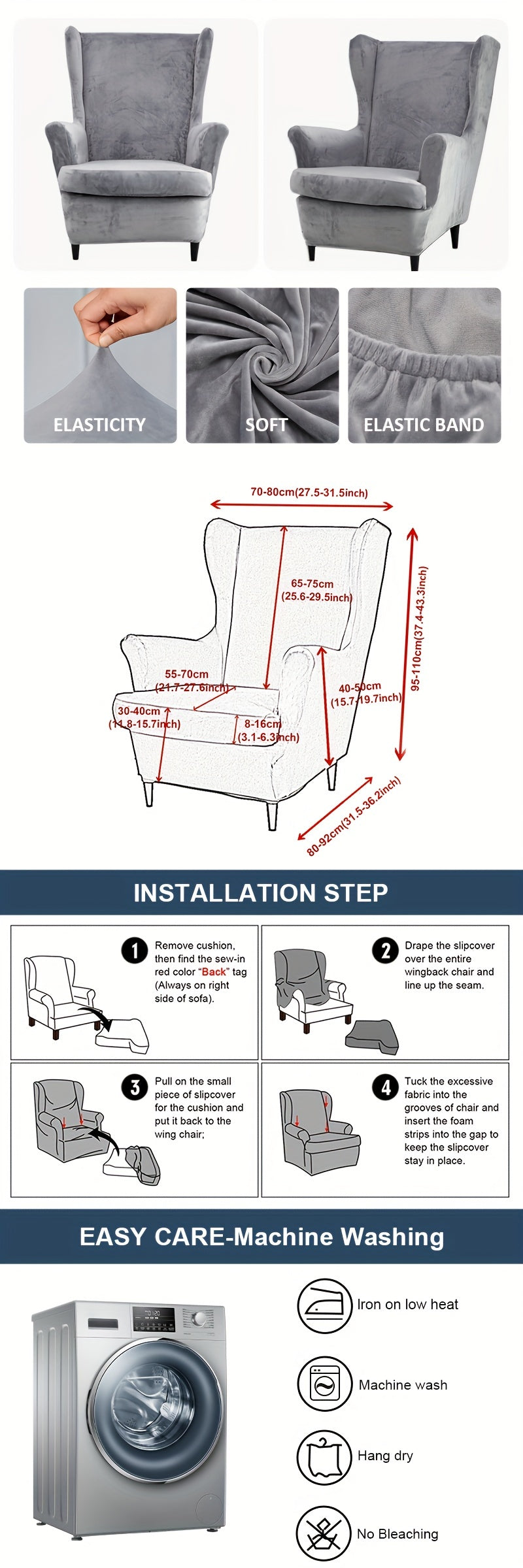 Housse de canapé épaisse extensible en velours pour fauteuil