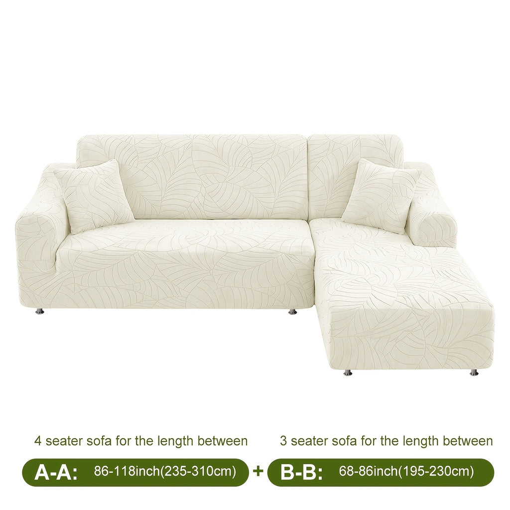 Housse de canapé extensible en polaire jacquard à motif feuillage, vue d'ensemble