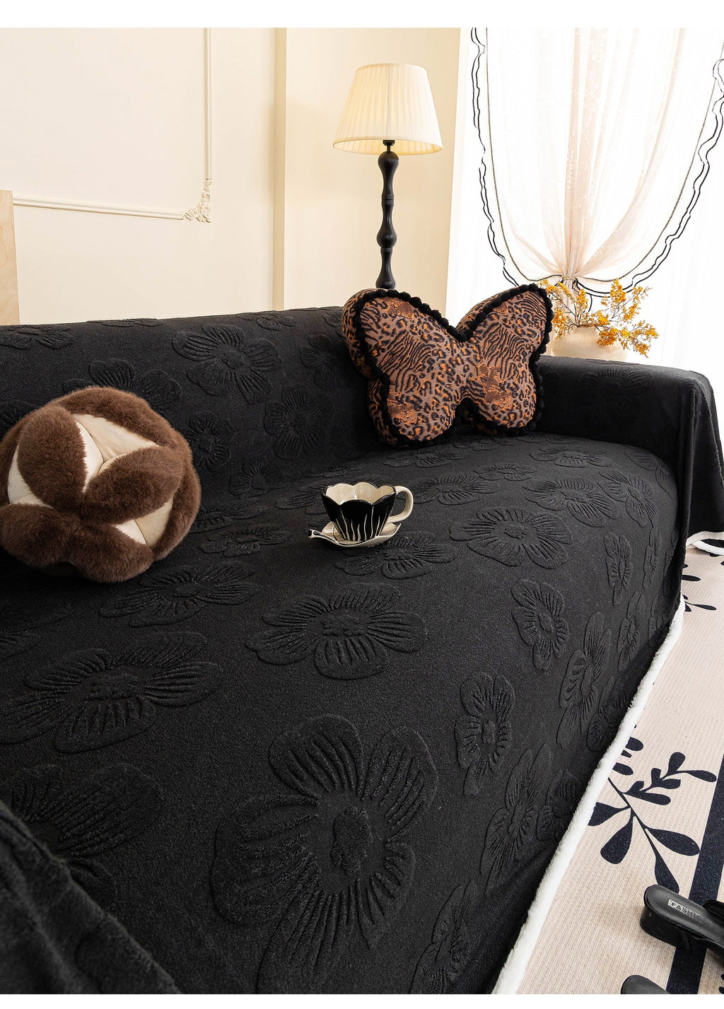 Housse de canapé épaisse en velours jacquard, gros plan sur le tissu
