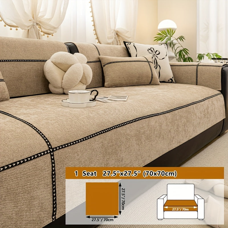 Housse de coussin épaisse en chenille antidérapante, gros plan sur le tissu