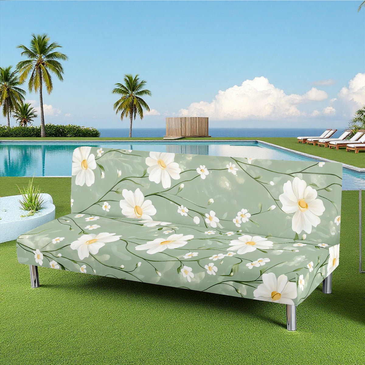 Housse de canapé légère extensible en fibre de lait imprimée à motif fleuri, tissu de 120 à 140 g/m²