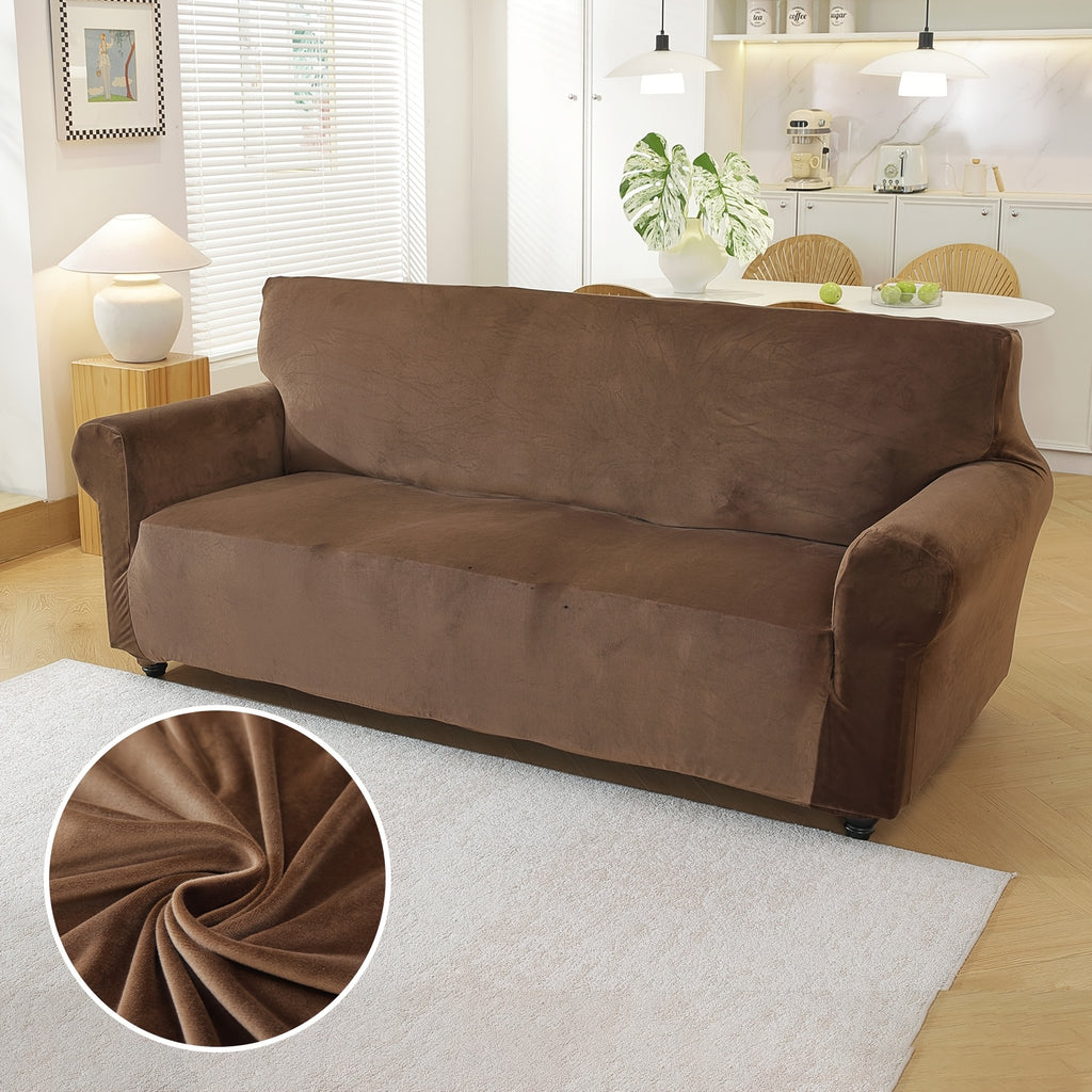 Housse de canapé extensible en velours, détail de la finition