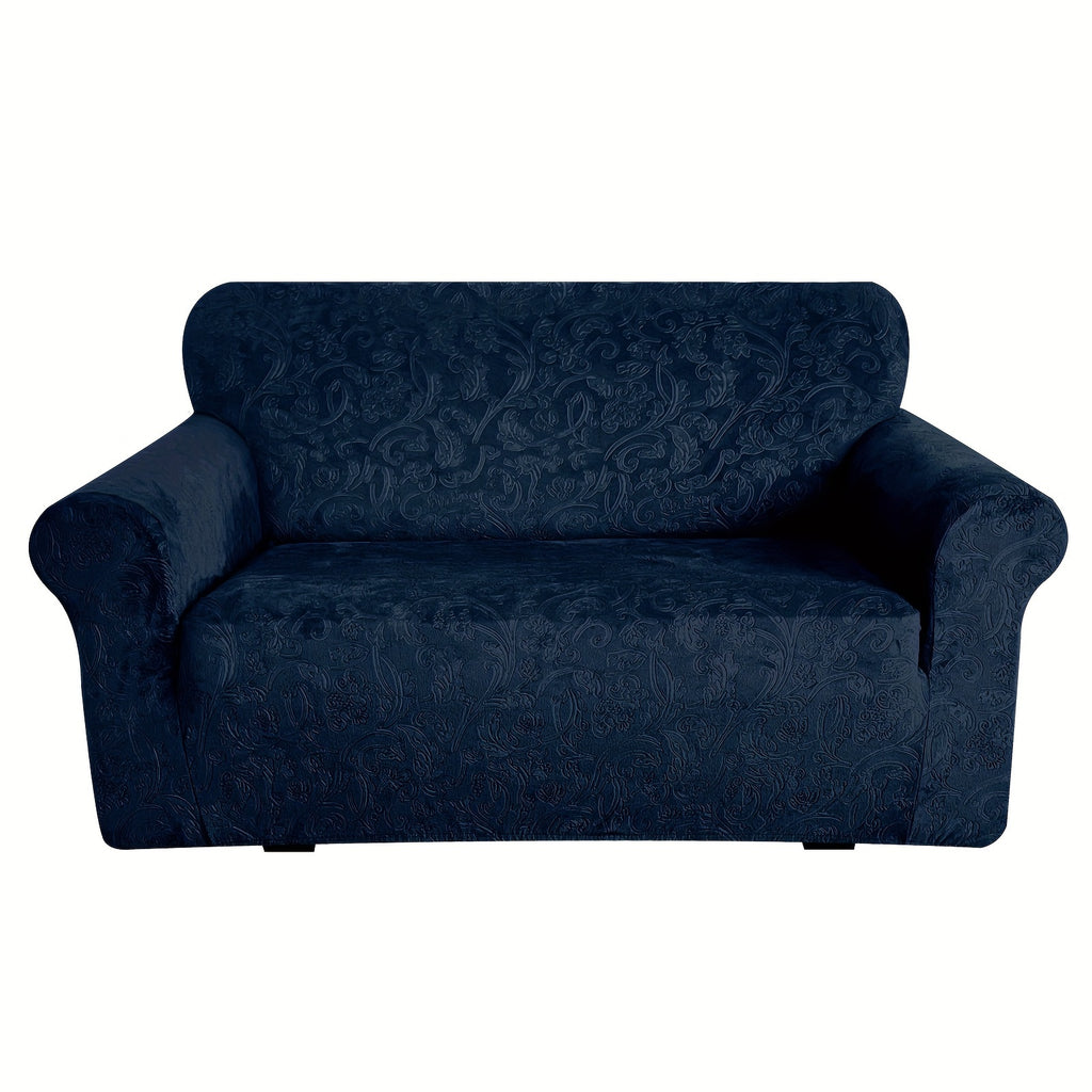 Housse de canapé extensible en velours à motif fleuri anti-griffes, détail de l'ourlet