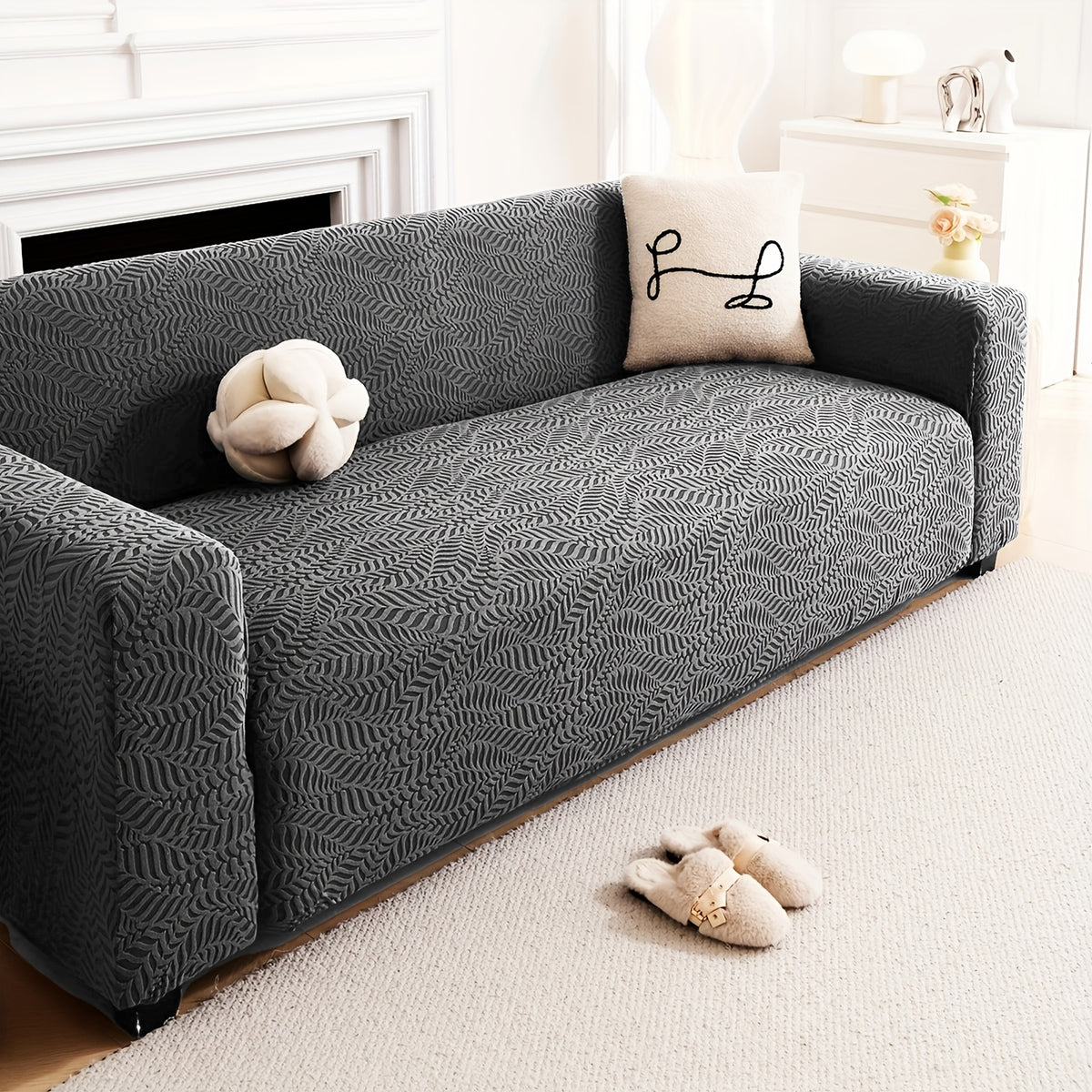 Housse de canapé épaisse extensible en polaire jacquard — détail de la matière : polaire