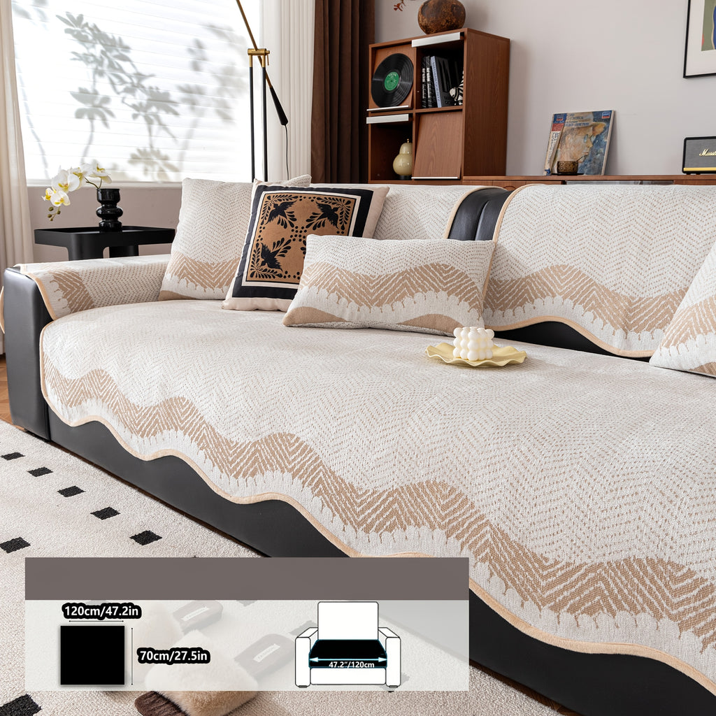 Housse de coussin en chenille à rayures antidérapante, détail de la finition