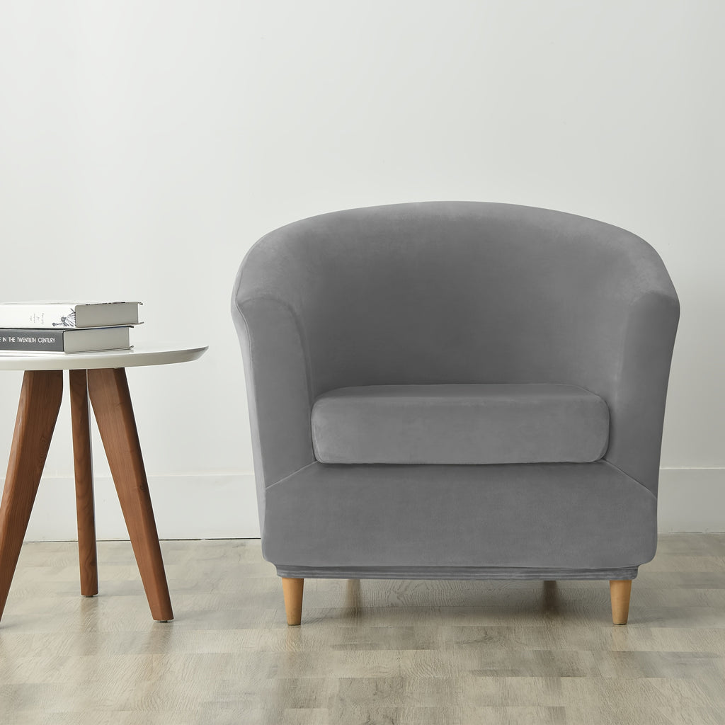 Housse de canapé extensible en velours à housses séparées pour fauteuil, vue de dos