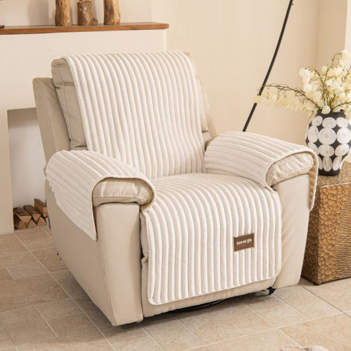 Housse de canapé à rayures pour fauteuil, housse posée