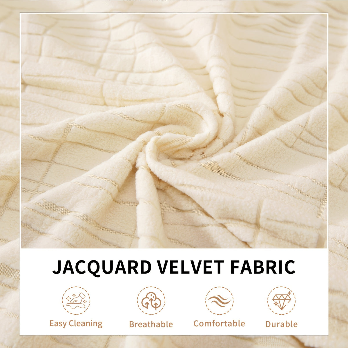 Housse de canapé extensible en polaire jacquard à motif géométrique, visuel produit