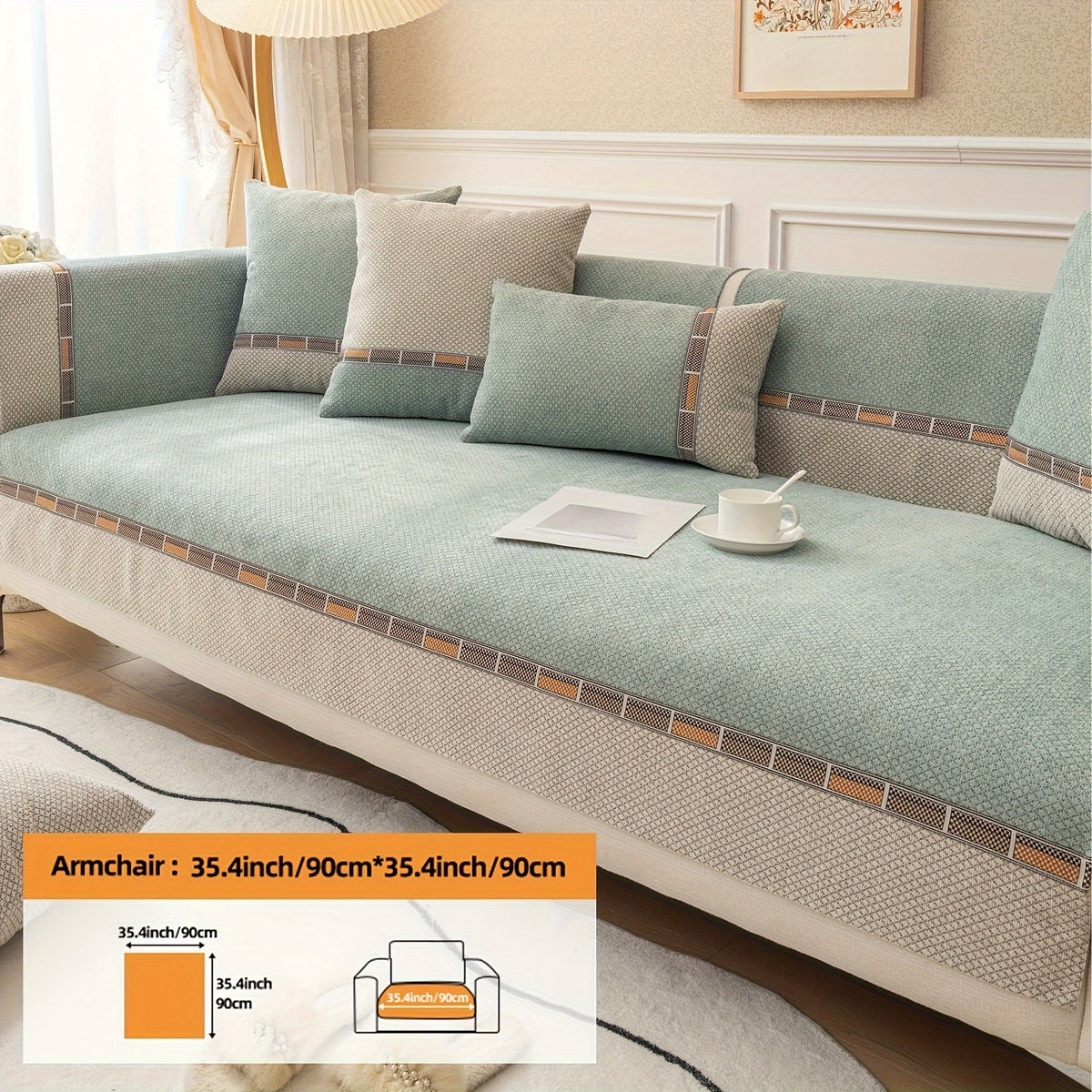 Housse de coussin épaisse en chenille matelassée antidérapante à housses, vue d'ensemble