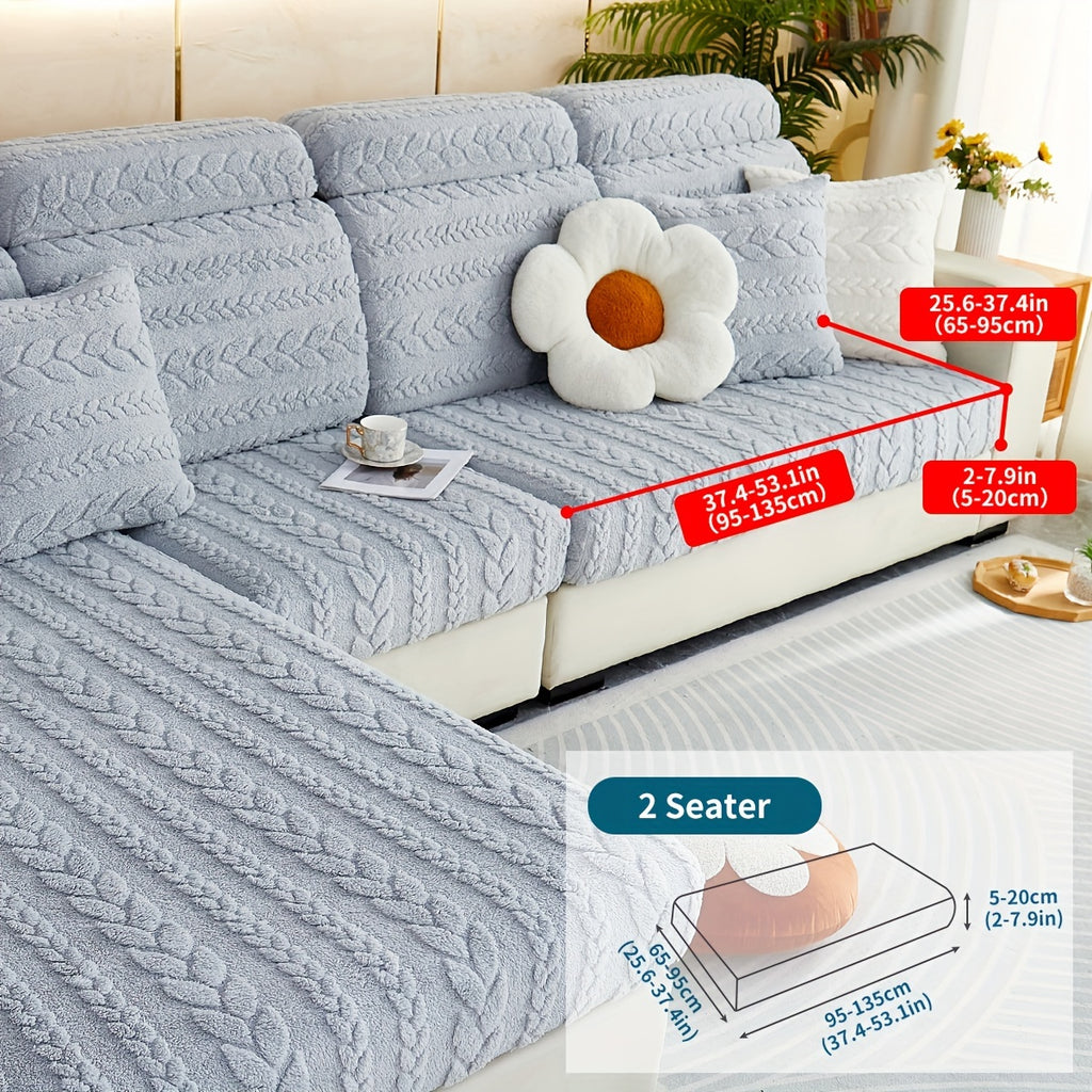 Housse de canapé épaisse extensible en velours jacquard antidérapante, détail de la finition
