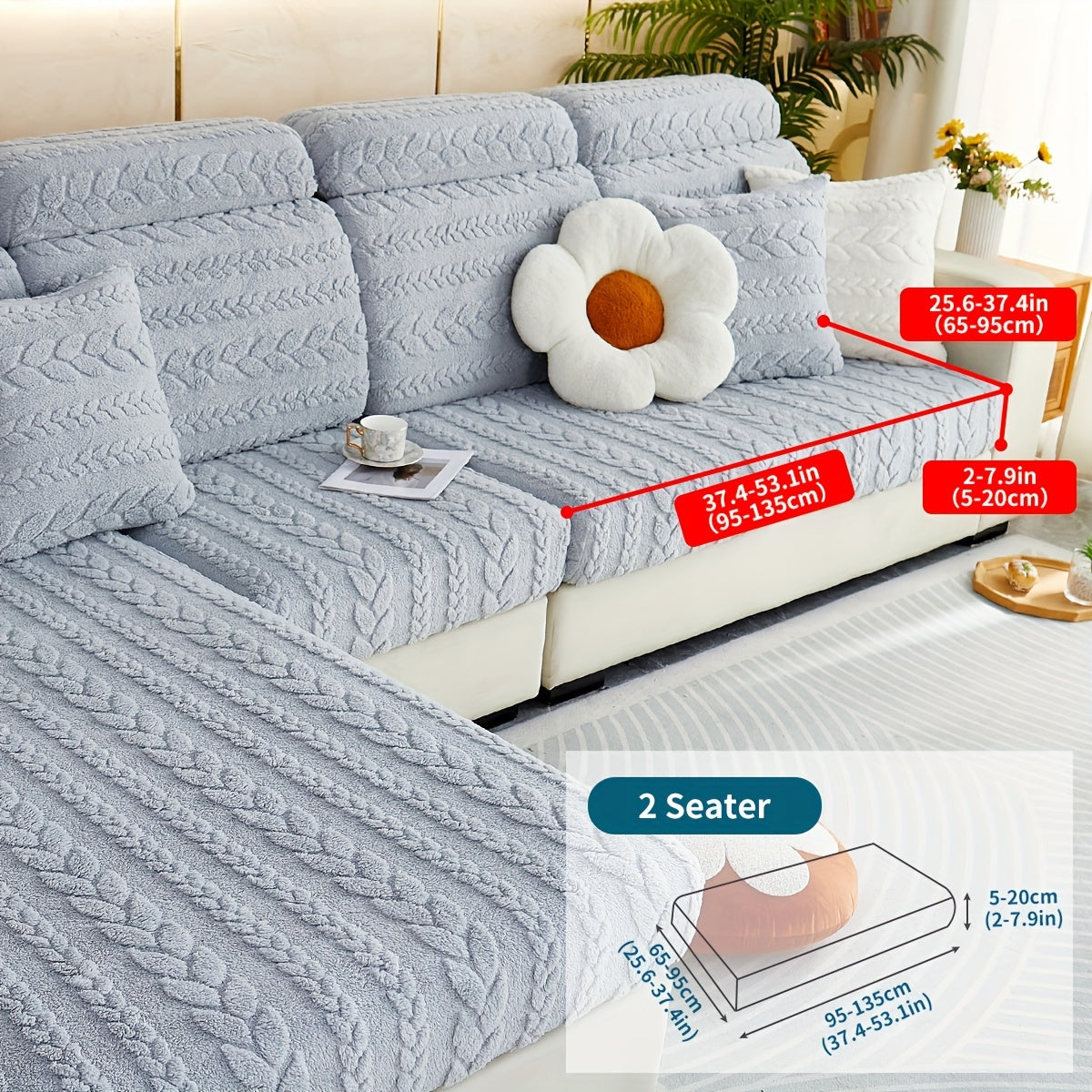 Housse de canapé épaisse extensible en velours jacquard antidérapante, détail de la finition