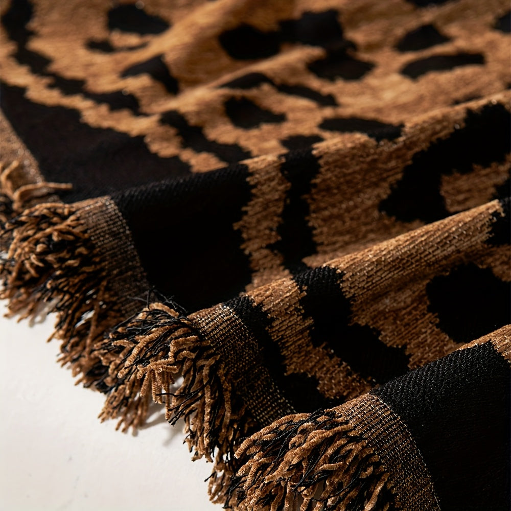 Housse de coussin en chenille jacquard à motif léopard, vue de dos