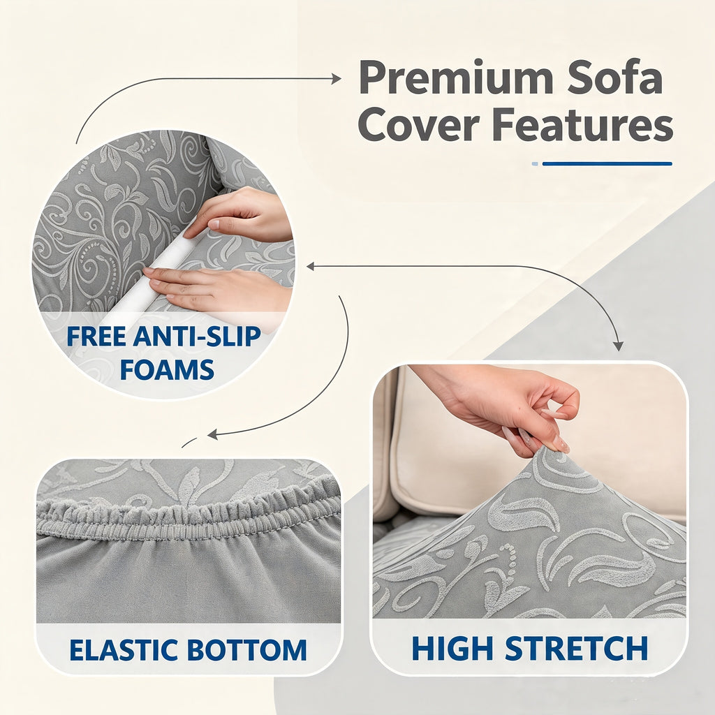 Protection de canapé extensible en polaire jacquard d'esprit vintage, vue d'ensemble