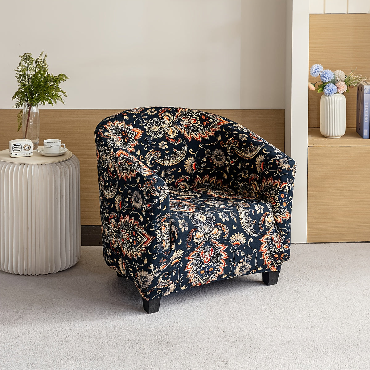 Housse de canapé extensible en fibre de lait imprimée d'esprit vintage, détail de la finition