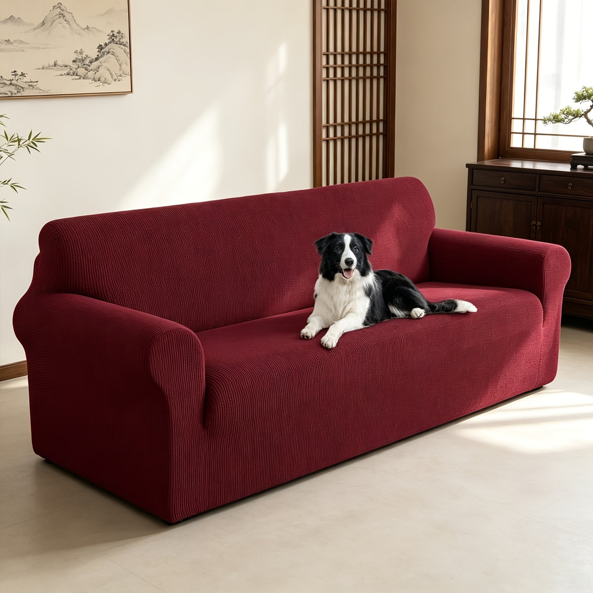 Housse de canapé extensible en polaire jacquard à rayures, visuel produit
