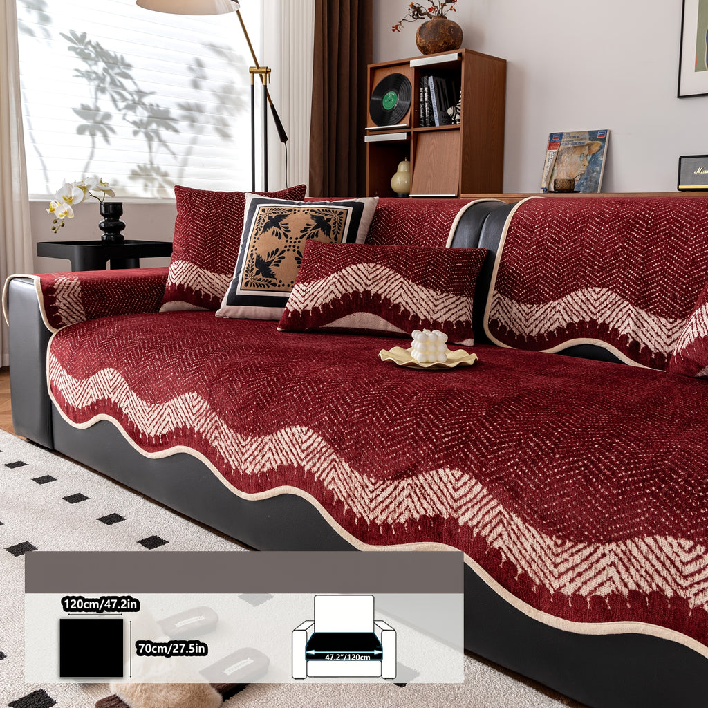 Housse de coussin en chenille à rayures antidérapante