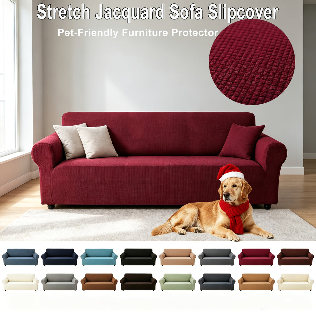 Protection de canapé extensible en polaire jacquard pour canapé trois places, housse posée