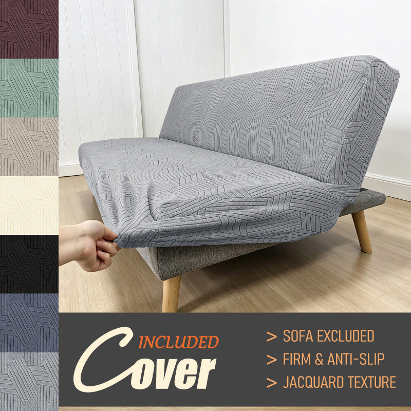 Housse de canapé extensible en jacquard sans accoudoirs, gros plan sur le tissu