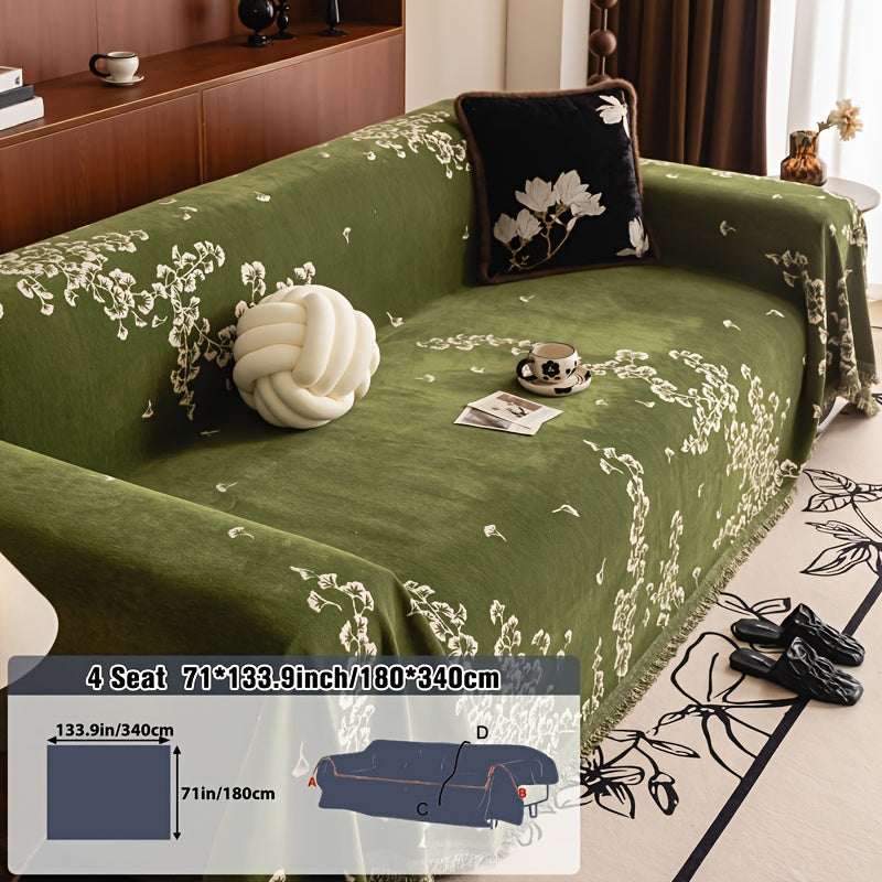 Housse de canapé en chenille antidérapante d'esprit vintage, vue de dos